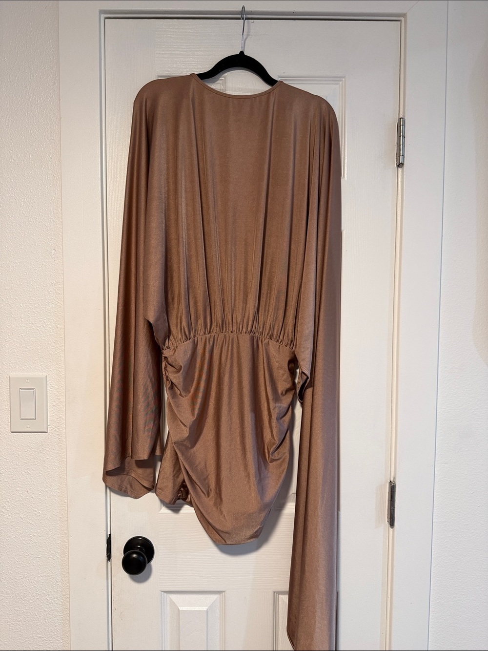 superdown Long Sleeve Draped Lounge Top in Taupe Brown